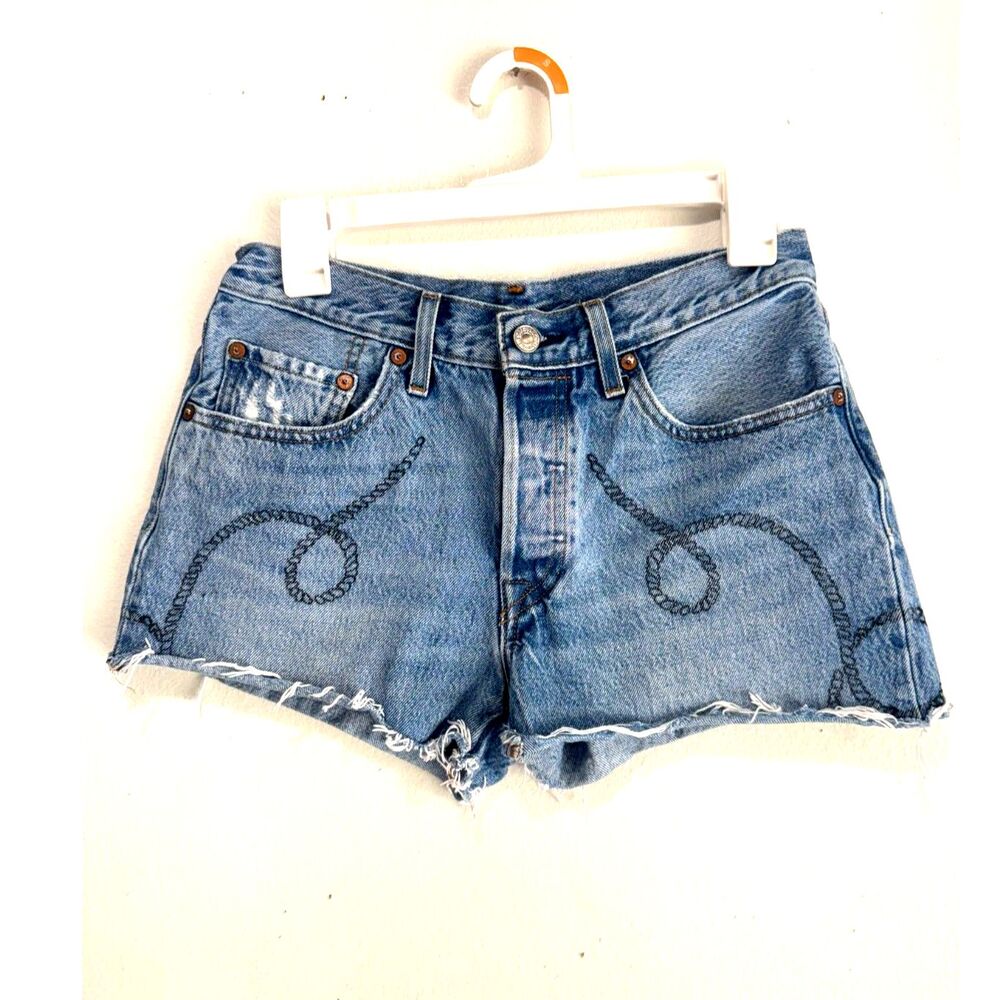Levi's 501 denim short cutoff western summer vacation rope paint women W26